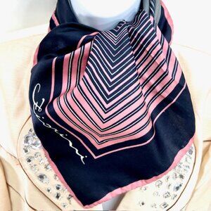 Vintage Fiorini Polyester Satin  Scarf Retro 34"x34" pink black white stripe (35